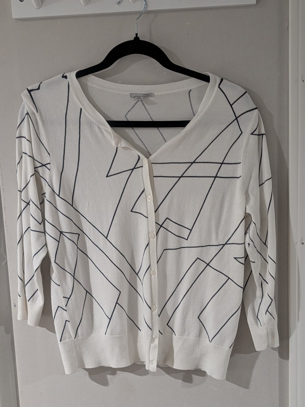 Halogen White Cardigan with Navy Geometric Lines